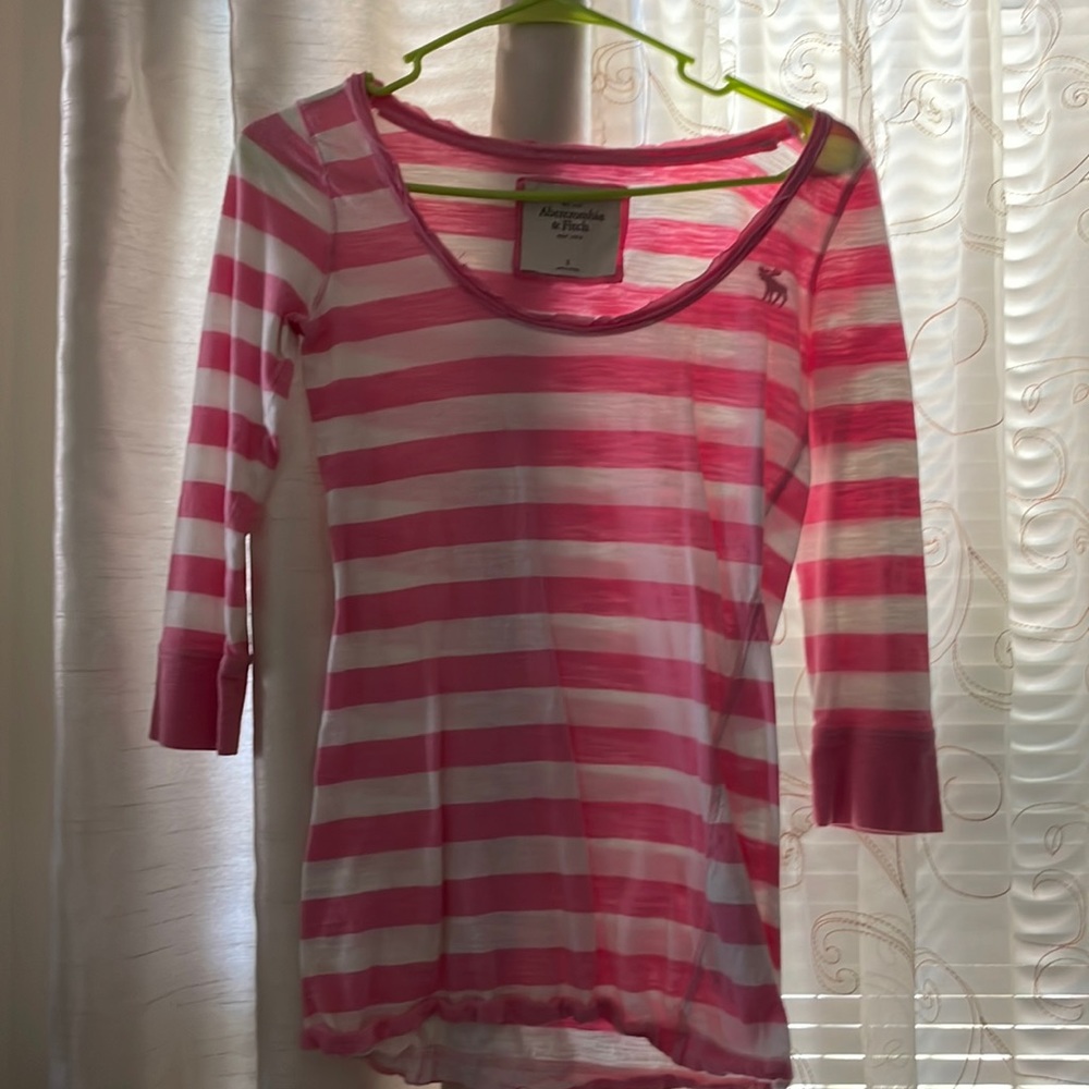 Distressed pink and white Abercrombie shirt